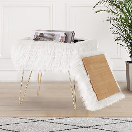 Stool Chair Faux Fur with Storage