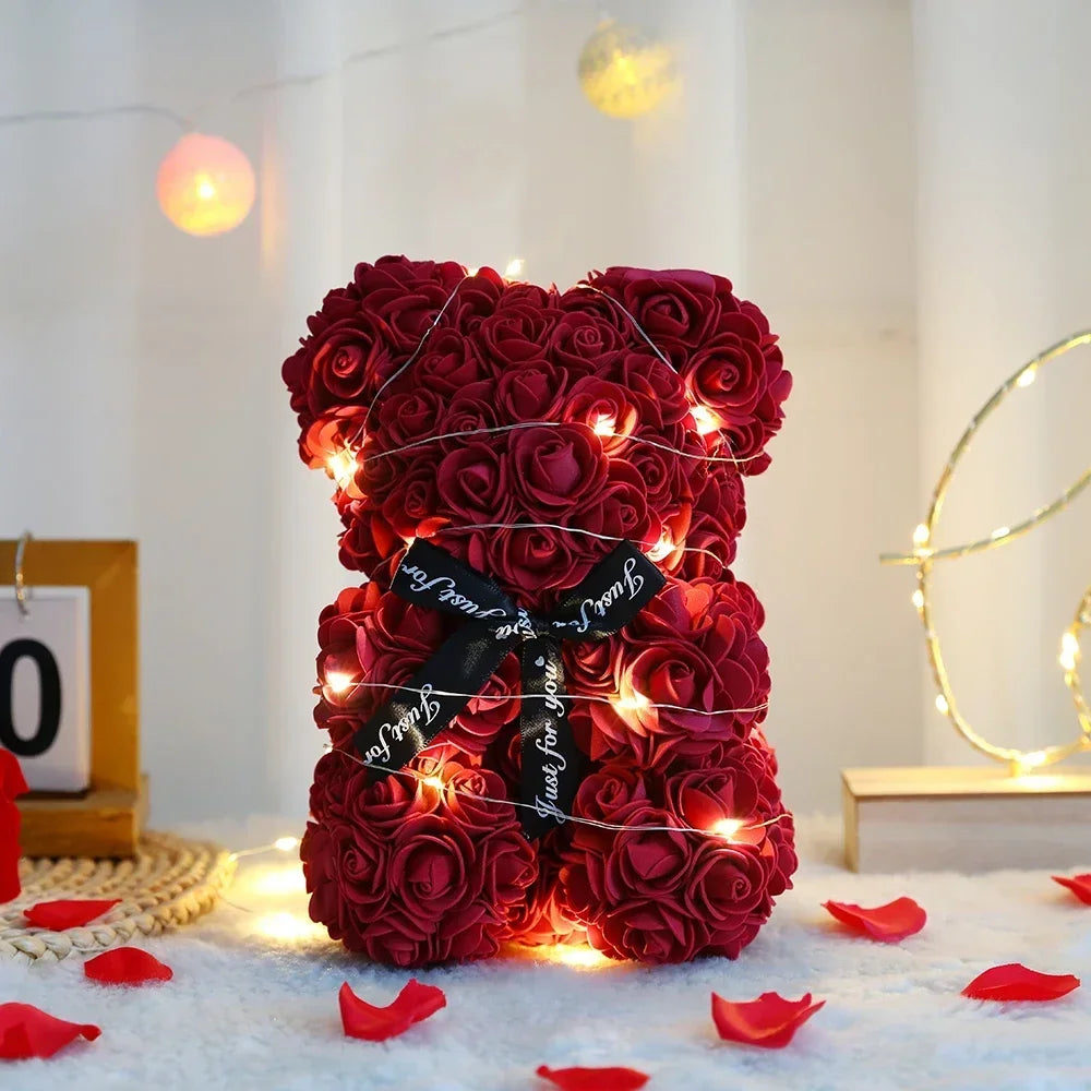 Artificial Teddy Rose Flower Bear